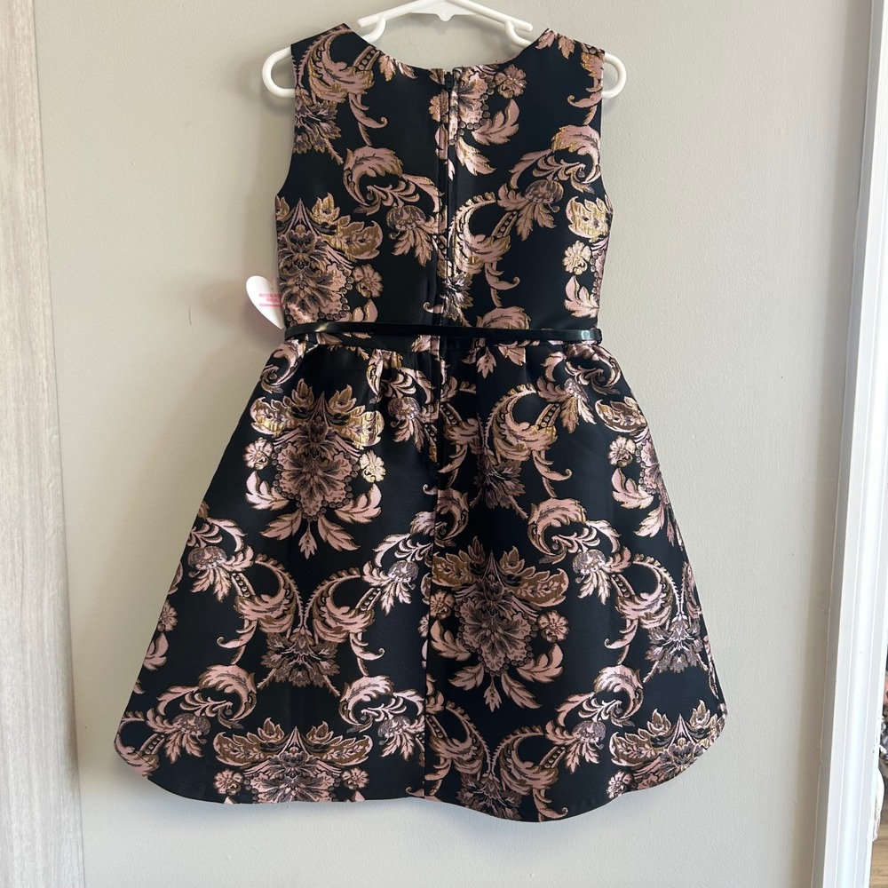 Childrens‎ Place Black Gold Floral Brocade Dress Party Holiday Occasion Size 5 - Picture 4 of 6